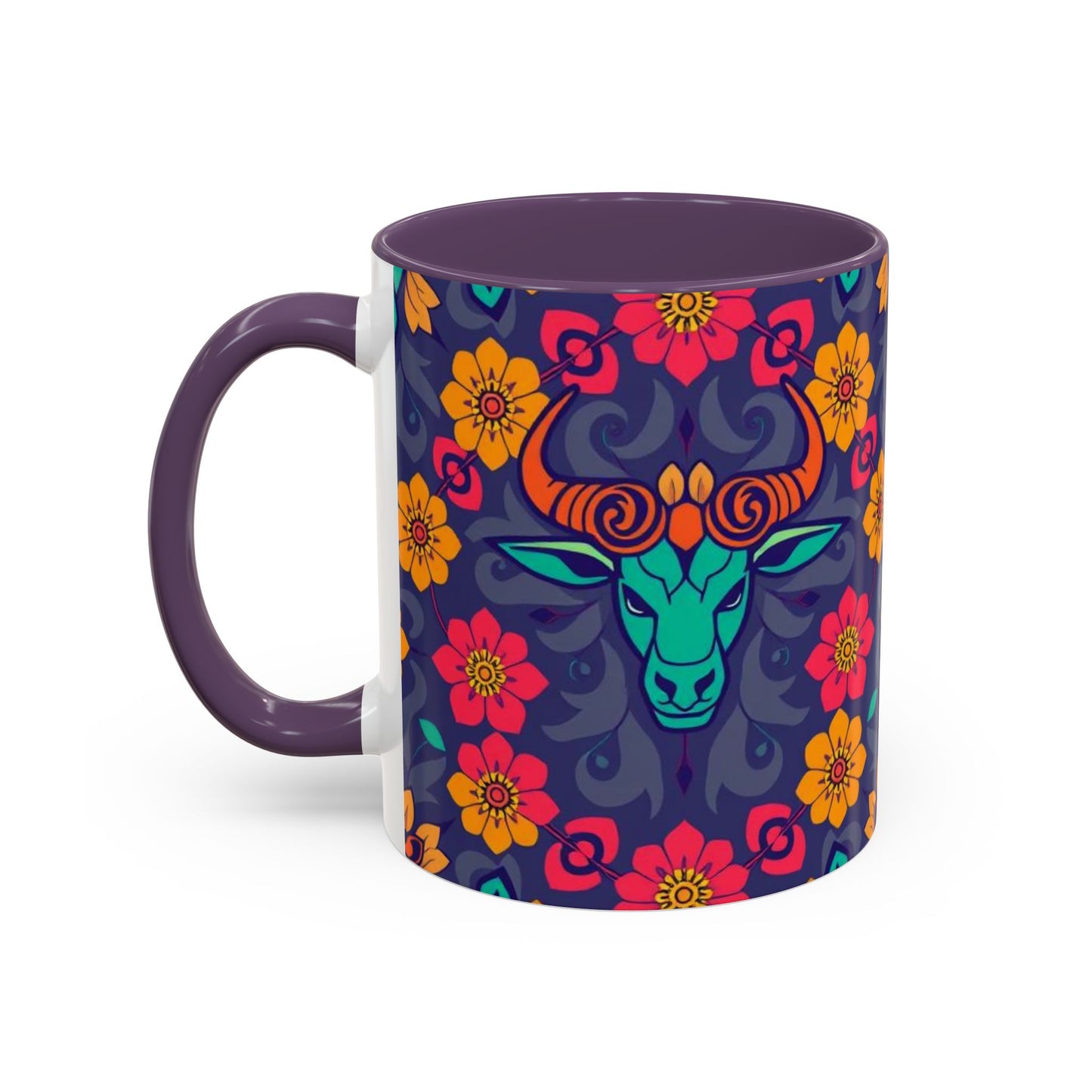 Accent Coffee Mug, Taurus, Zodiac. Flower Pattern, (11, 15oz)