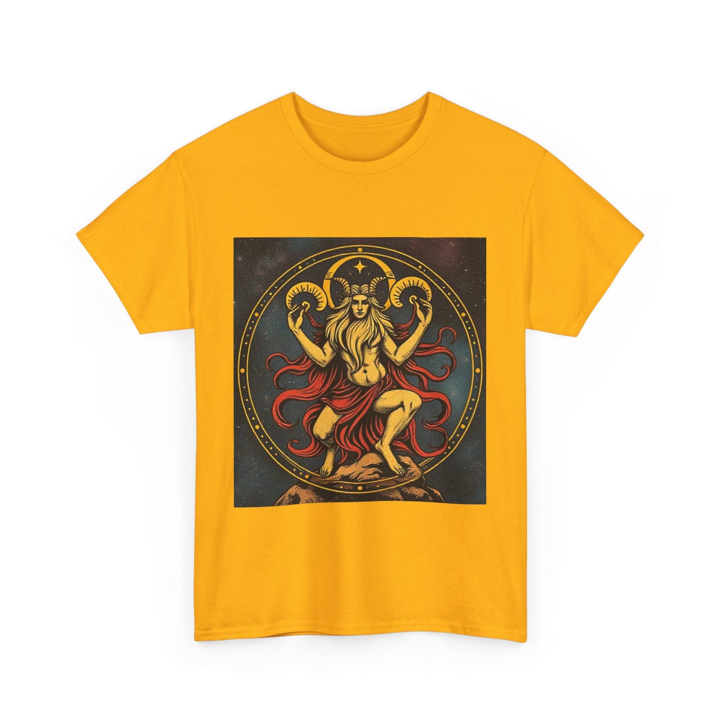 Unisex Heavy Cotton T-Shirt, Aries God 3v, Zodiac Design