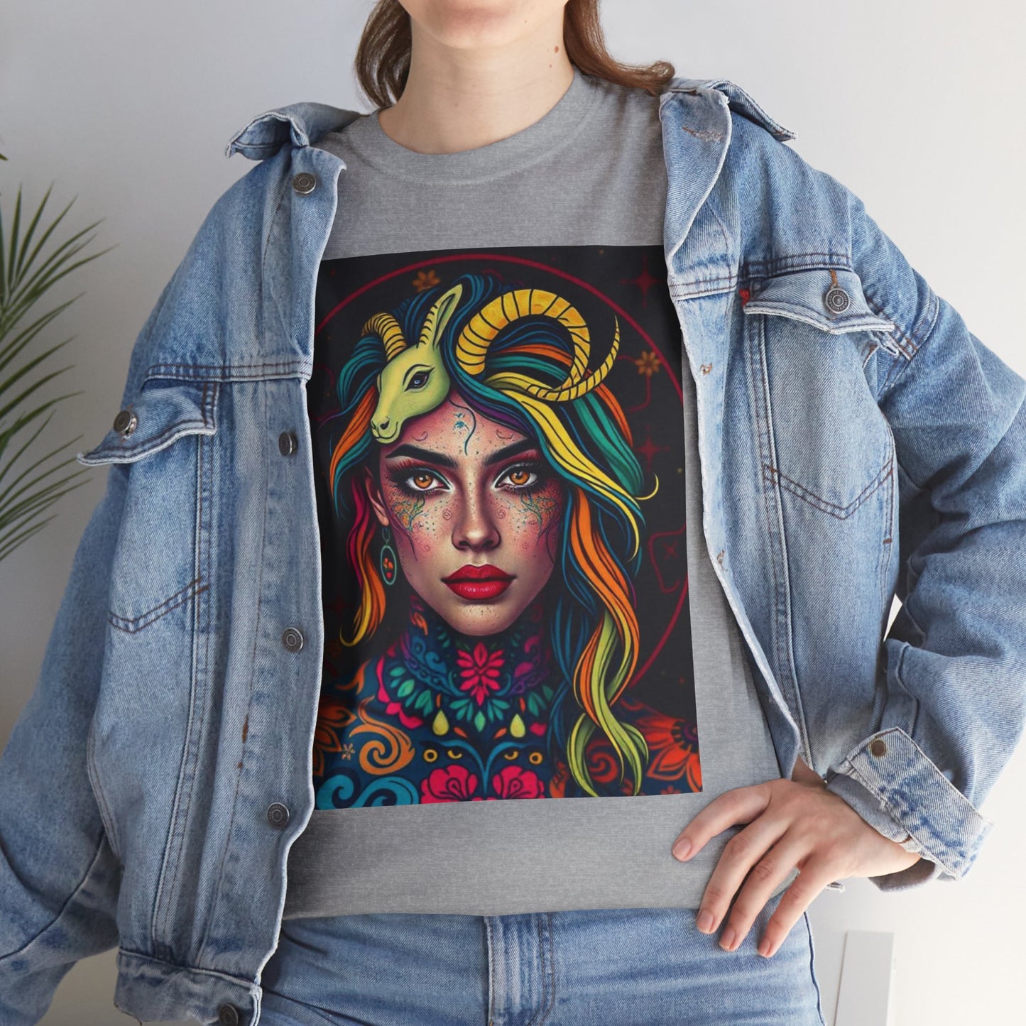 Unisex Heavy Cotton T-Shirt, Capricorn, Zodiac v2, Sexy Art