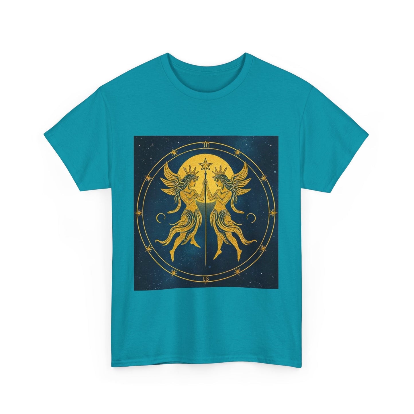 Unisex Heavy Cotton T-Shirt, Space Angel Twins v4, Gemini Zodiac Design