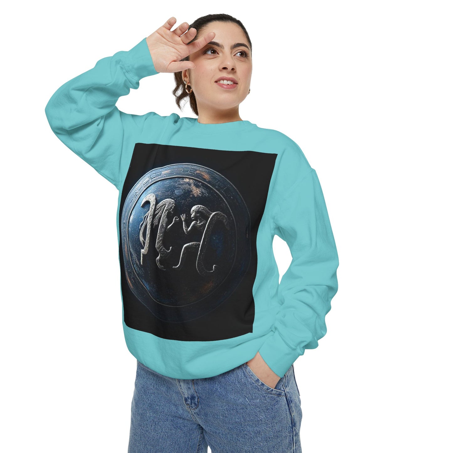 Garment-Dyed Sweatshirt, Unisex, Space Symbol Design, Gemini