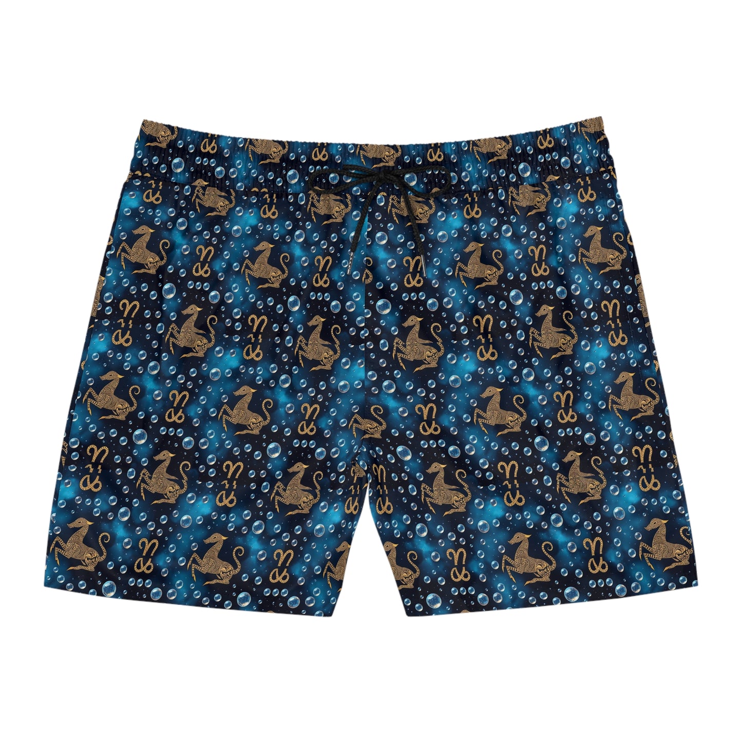 Men's Mid-Length Swim Shorts, (AOP), Capricorn, Zodiac v4, Bubble Pattern