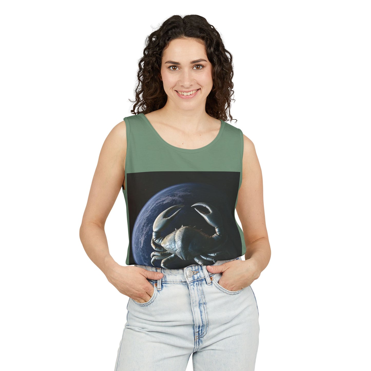 Unisex Garment-Dyed, Tank Top, Cancer Design, Planet Crab, 100% US cotton