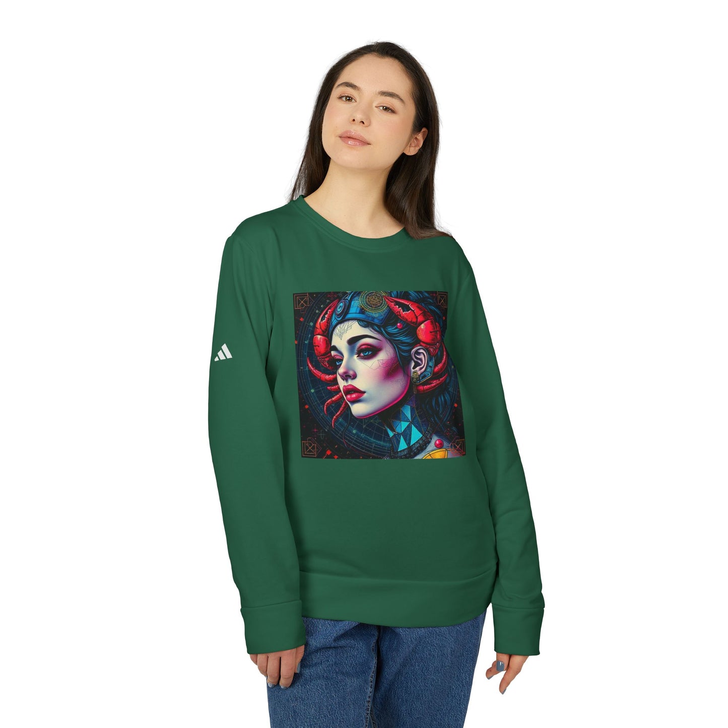 Adidas, Unisex Fleece Crewneck Sweatshirt, Cancer, Pop Art v1, Zodiac