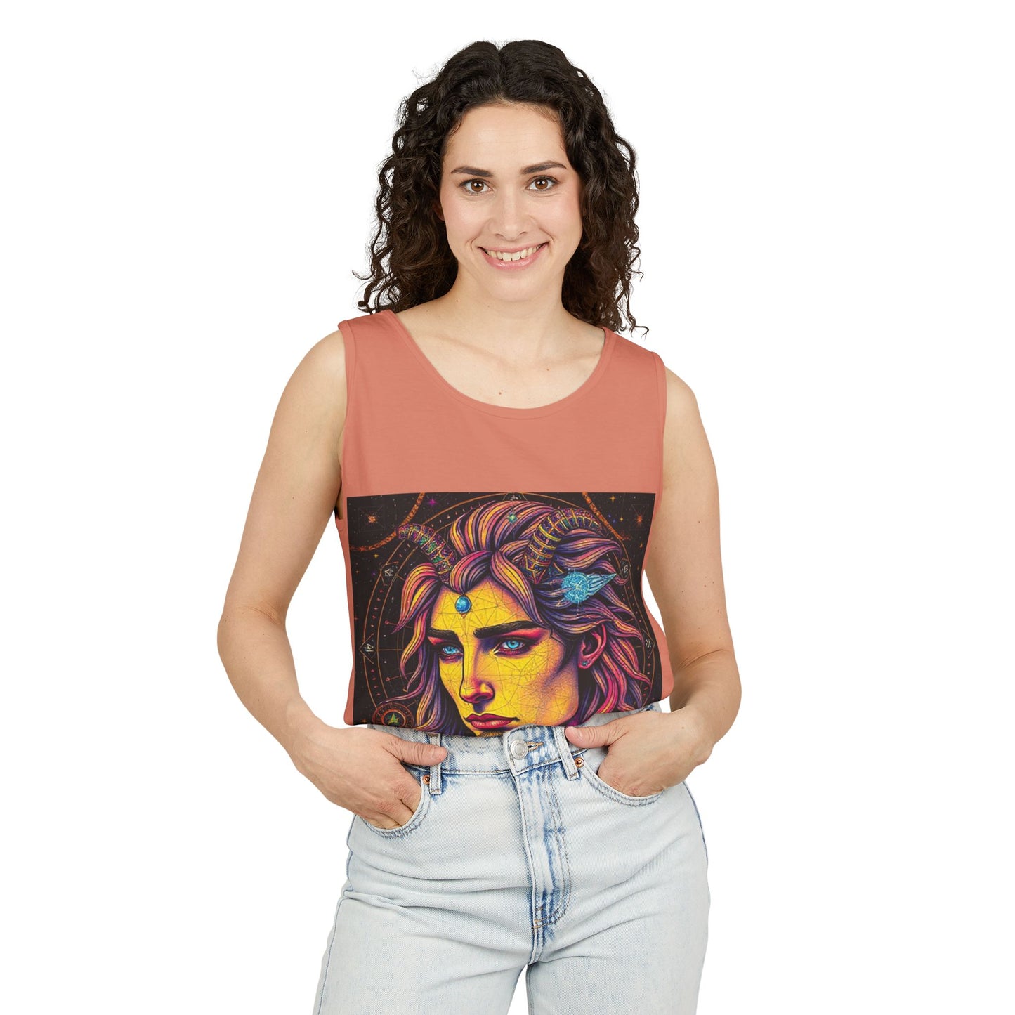 Unisex Garment-Dyed, Tank Top, Aquarius Design, Pop Art v1, 100% Ringspun US cotton