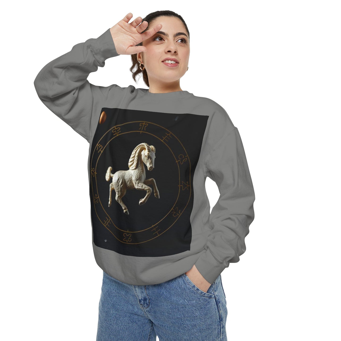 Garment-Dyed Sweatshirt, Unisex, Space Animal Design, Capricorn