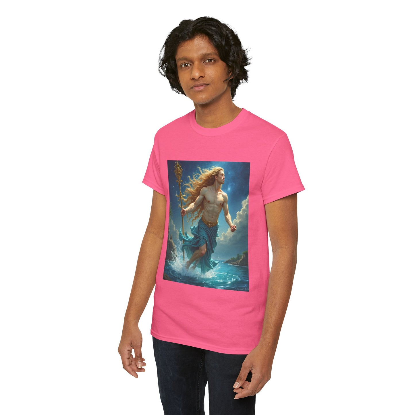 Unisex Heavy Cotton T-Shirt, Aquarius God 4v, Zodiac Design