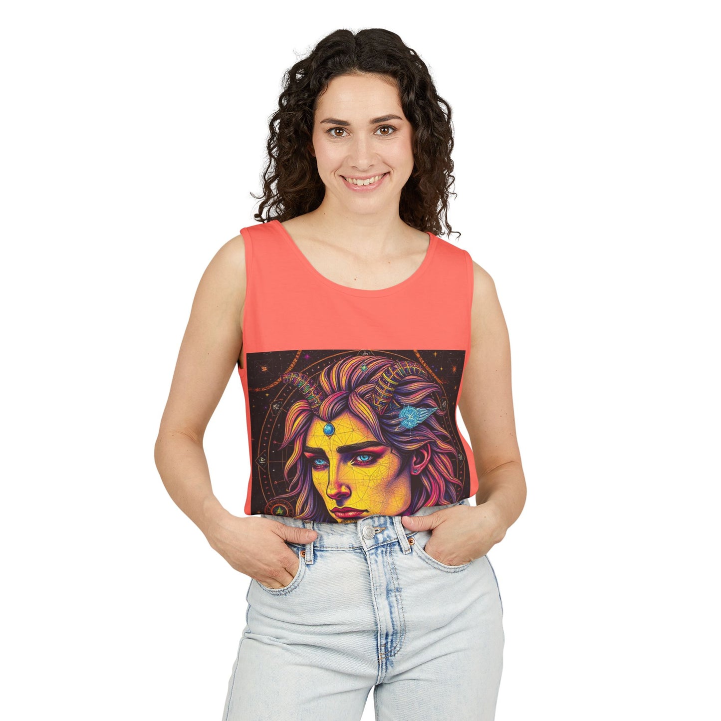 Unisex Garment-Dyed, Tank Top, Aquarius Design, Pop Art v1, 100% Ringspun US cotton