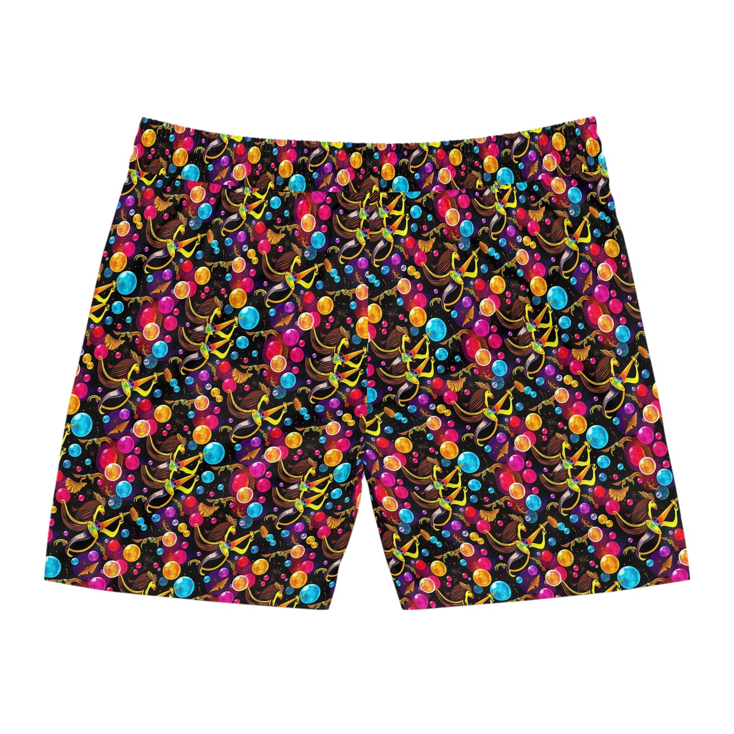 Men's Mid-Length Swim Shorts, (AOP), Sagittarius, Zodiac v2, Bubble Pattern