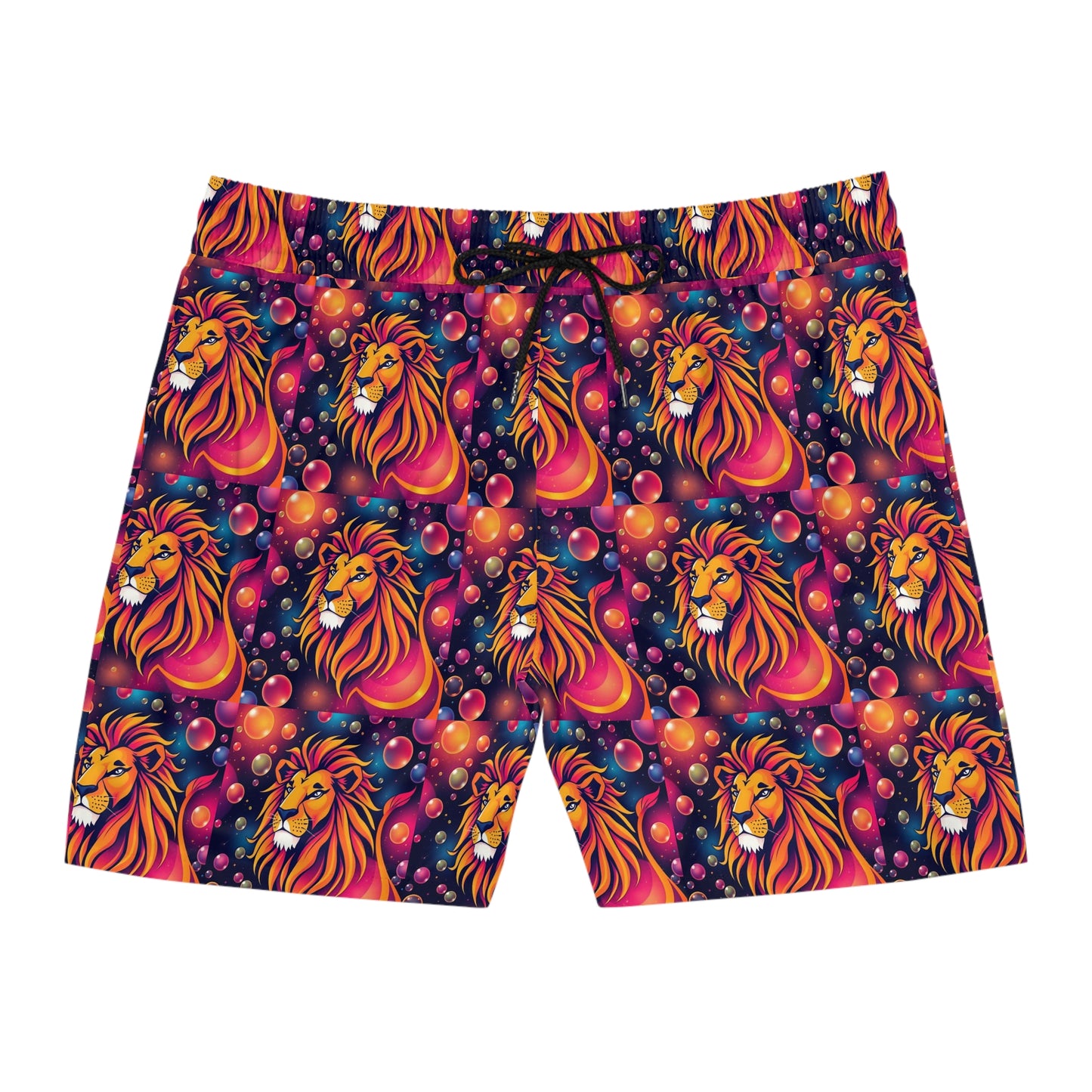 Men's Mid-Length Swim Shorts, (AOP), Leo, Zodiac v4, Bubble Pattern