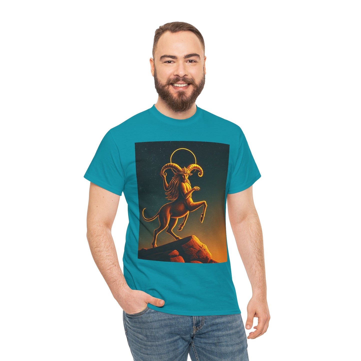 Unisex Heavy Cotton T-Shirt, Mountain Top, Aries Zodiac Design