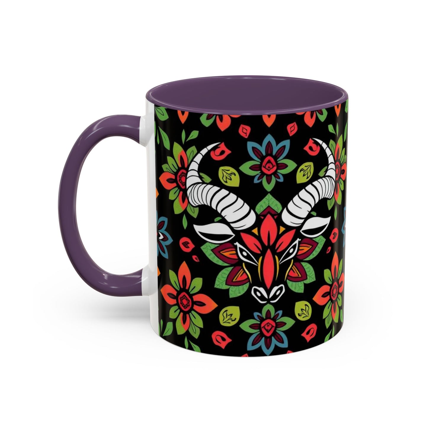 Accent Coffee Mug, Taurus, Zodiac v2. Flower Pattern, (11, 15oz)