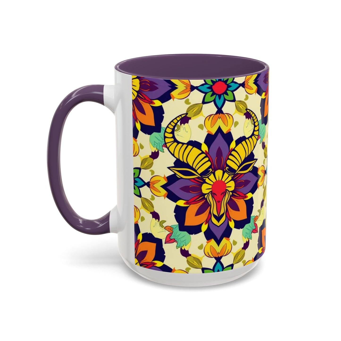 Accent Coffee Mug, Taurus, Zodiac v3. Flower Pattern, (11, 15oz)