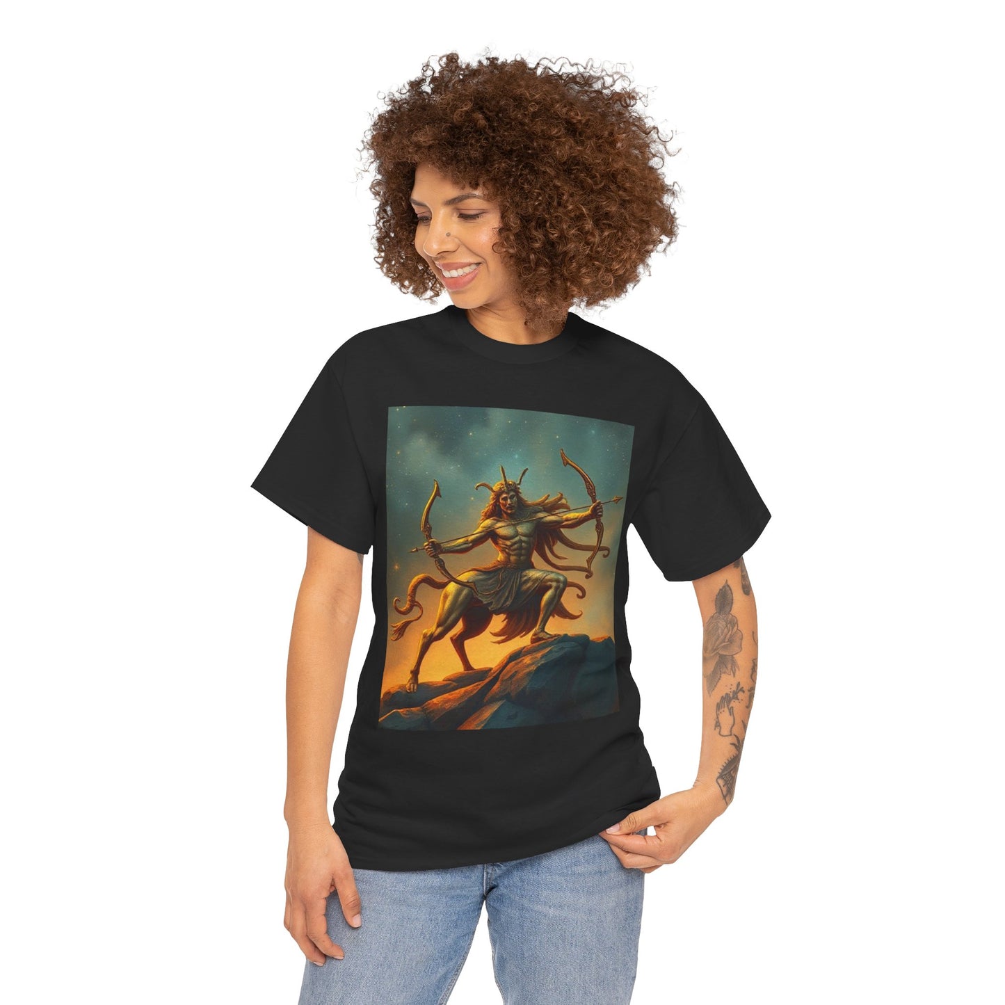 Unisex Heavy Cotton T-Shirt, Arrow Centaur v1, Sagittarius Zodiac Design