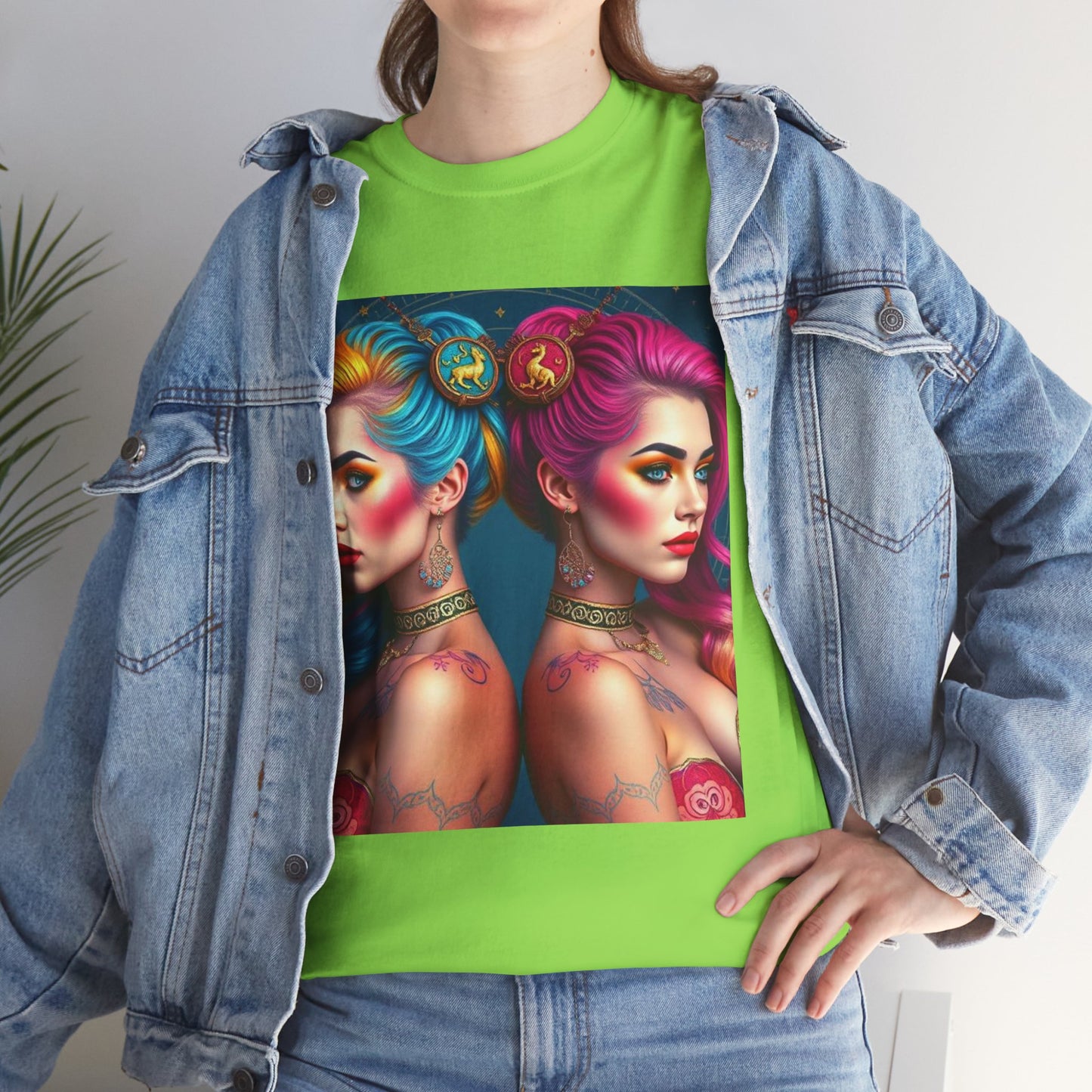 Unisex Heavy Cotton T-Shirt, Gemini, Zodiac v2, Sexy Art