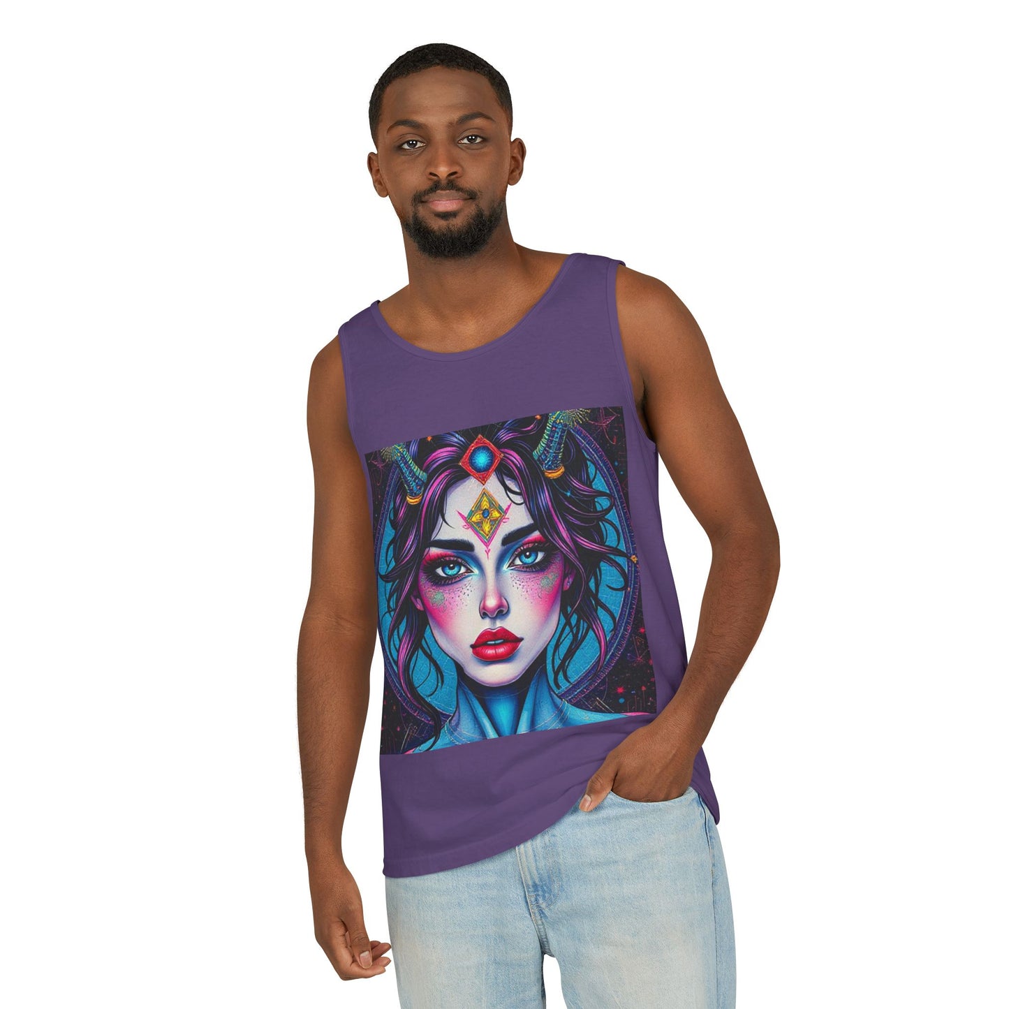 Unisex Garment-Dyed, Tank Top, Aquarius Design, Pop Art, 100% Ringspun US cotton