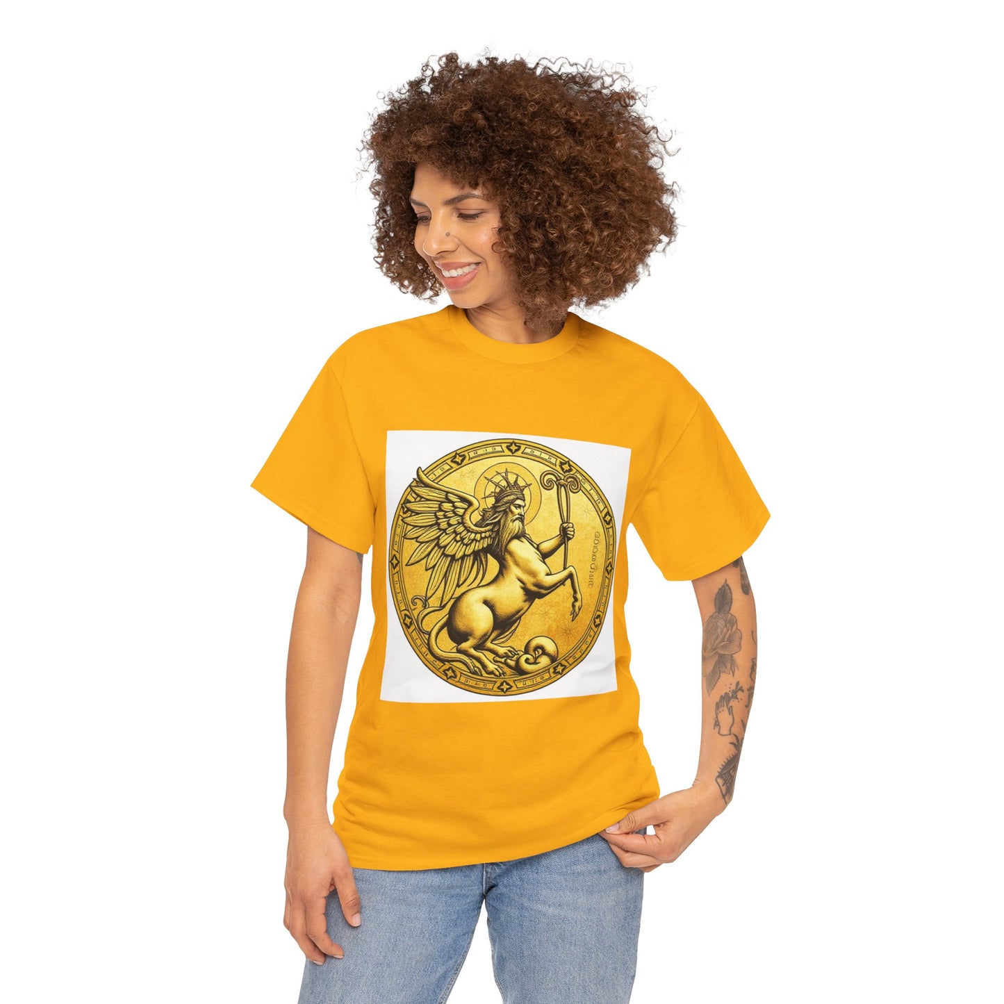 Unisex Heavy Cotton T-Shirt, Golden Angel Coin, Virgo Zodiac Design
