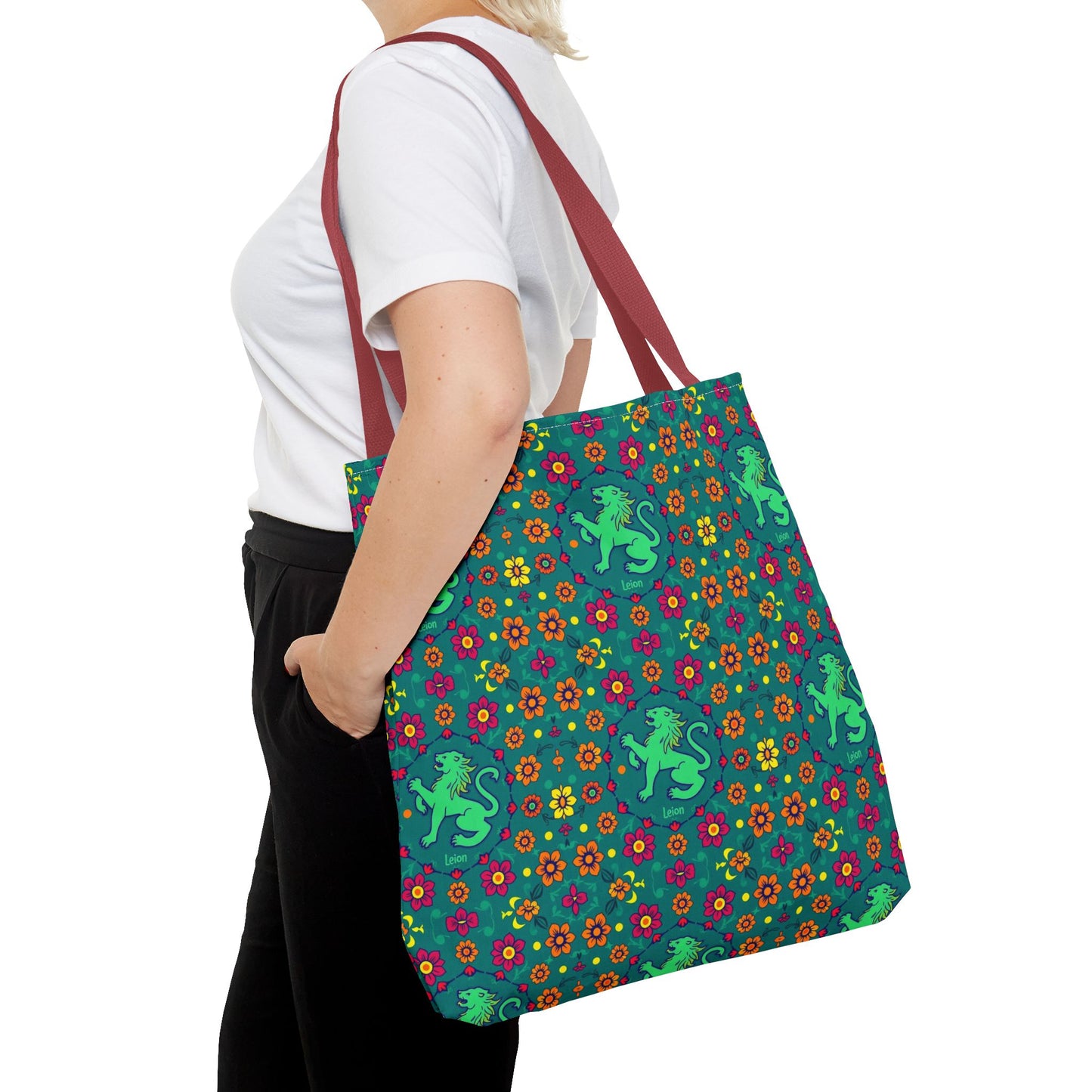 Tote Bag (AOP), Leo, Zodiac v1, Flower Pattern