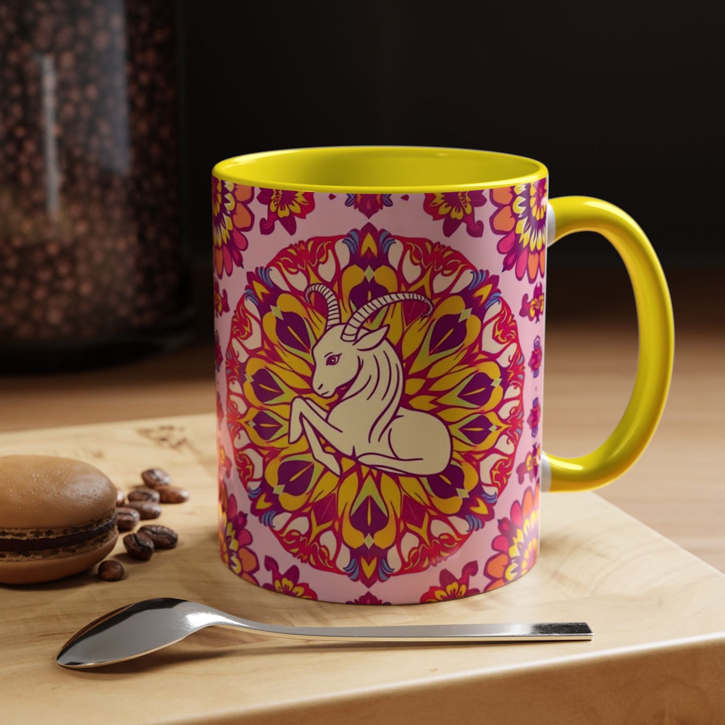 Accent Coffee Mug, Capricorn, Zodiac v3, Flower Pattern, (11, 15oz)