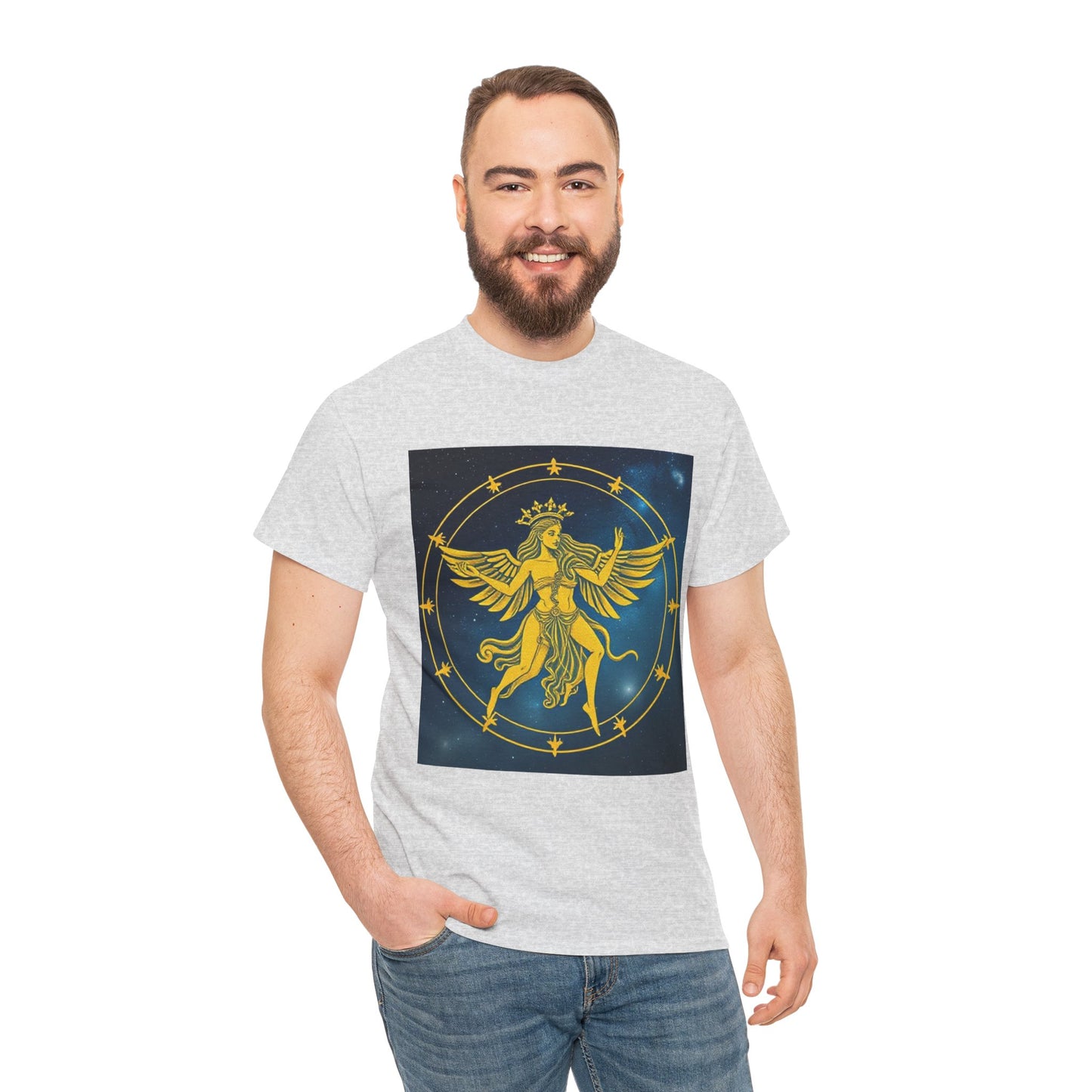 Unisex Heavy Cotton T-Shirt, Twin Angel v3, Gemini Zodiac Design