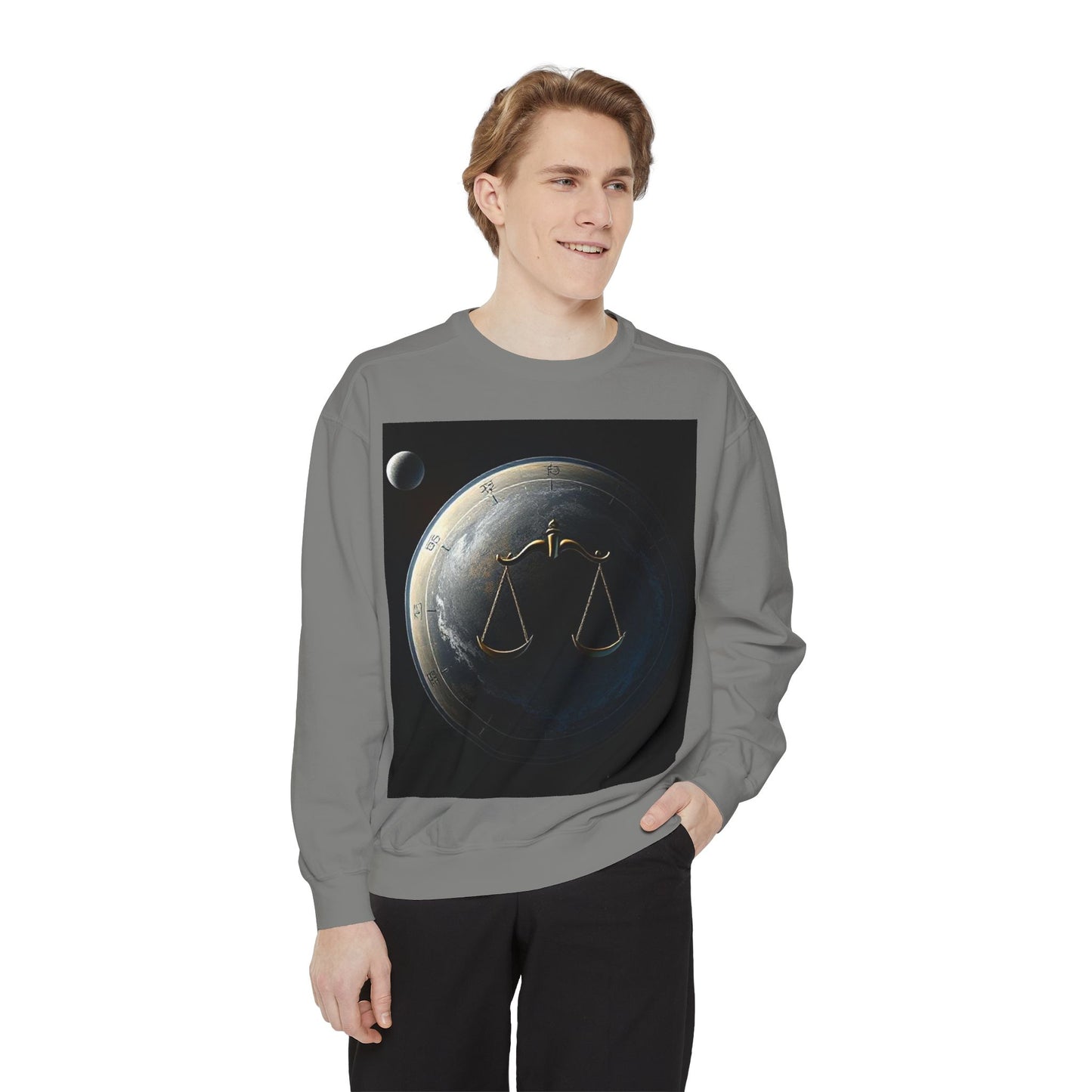 Garment-Dyed Sweatshirt, Unisex, Space Animal Design, Libra