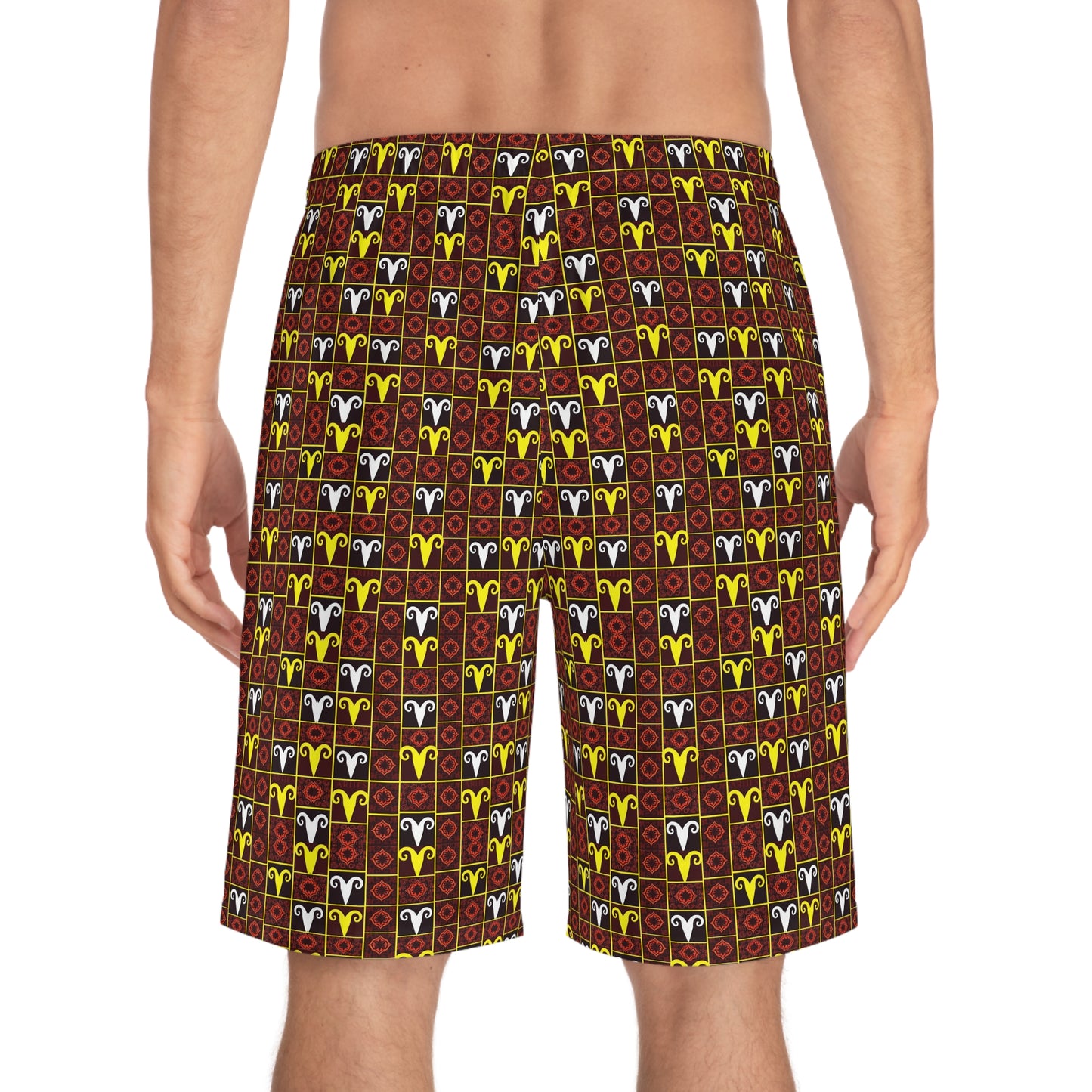 Men's Board Shorts, (AOP), Aries, Zodiac, Shape Pattern