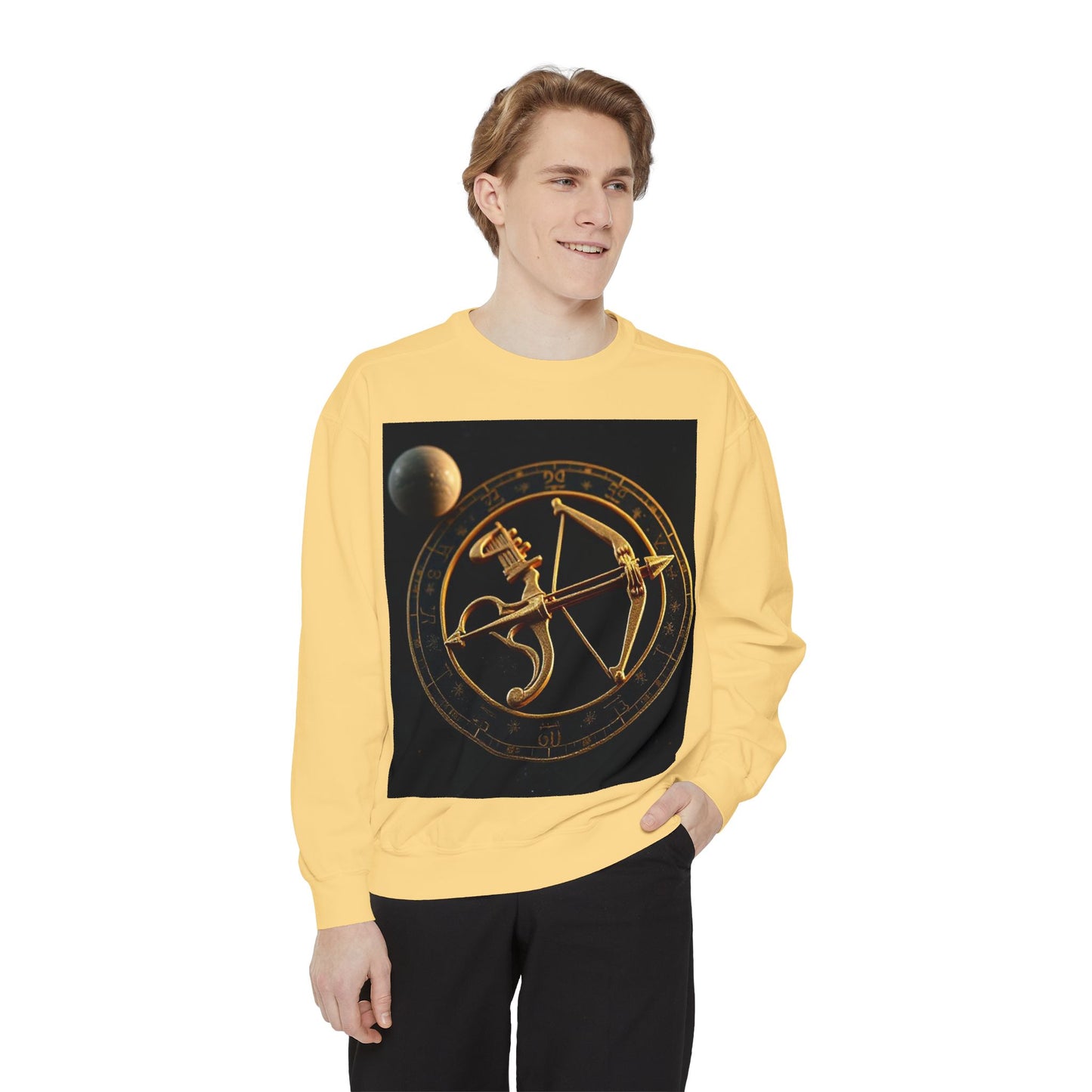 Garment-Dyed Sweatshirt, Unisex, Space Symbol Design, Sagittarius