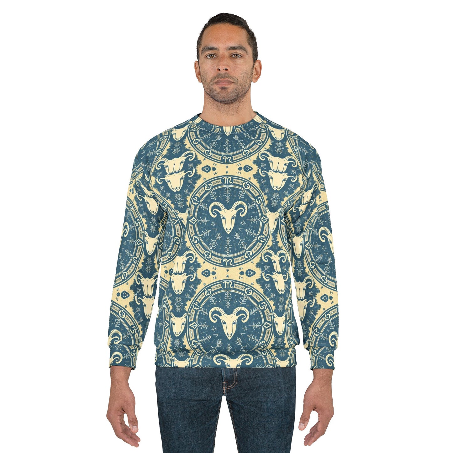 Unisex Sweatshirt, Zodiac Design, Pattern, Aries, AOP