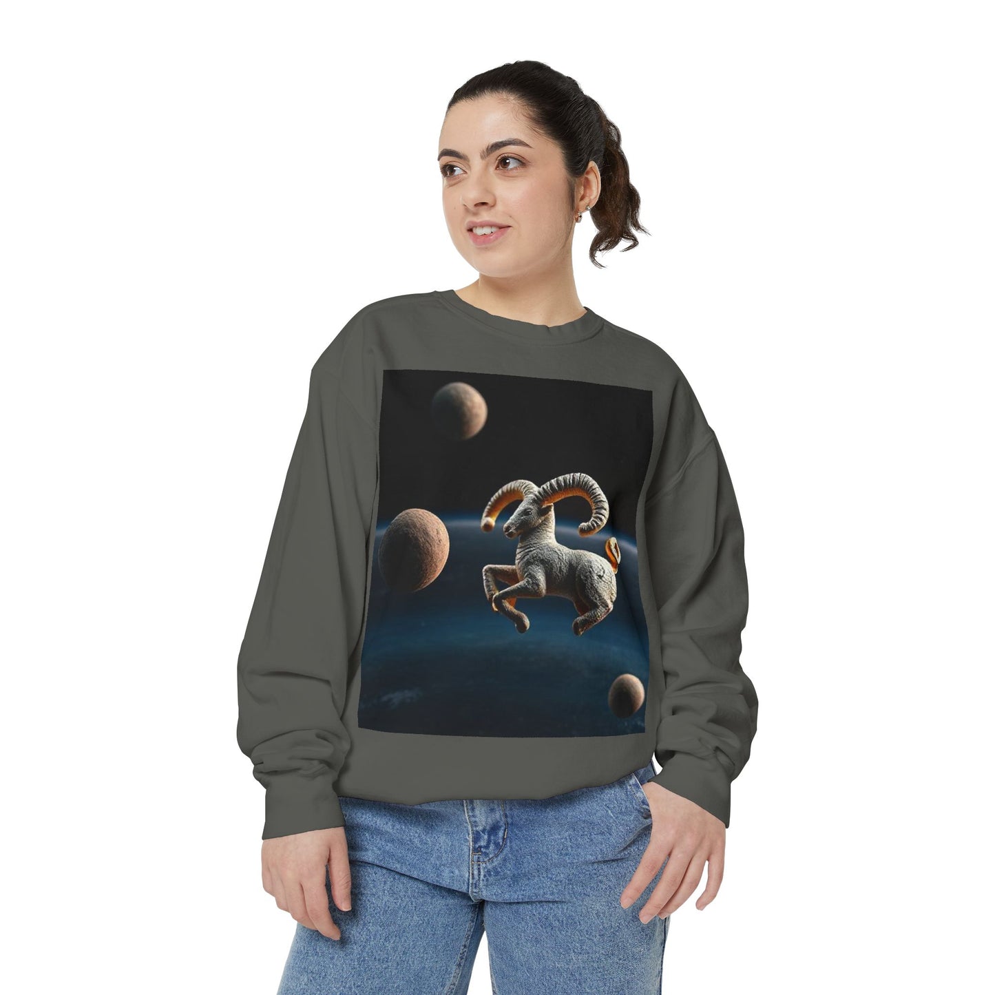 Garment-Dyed Sweatshirt, Unisex, Space Animal Design v1, Aries