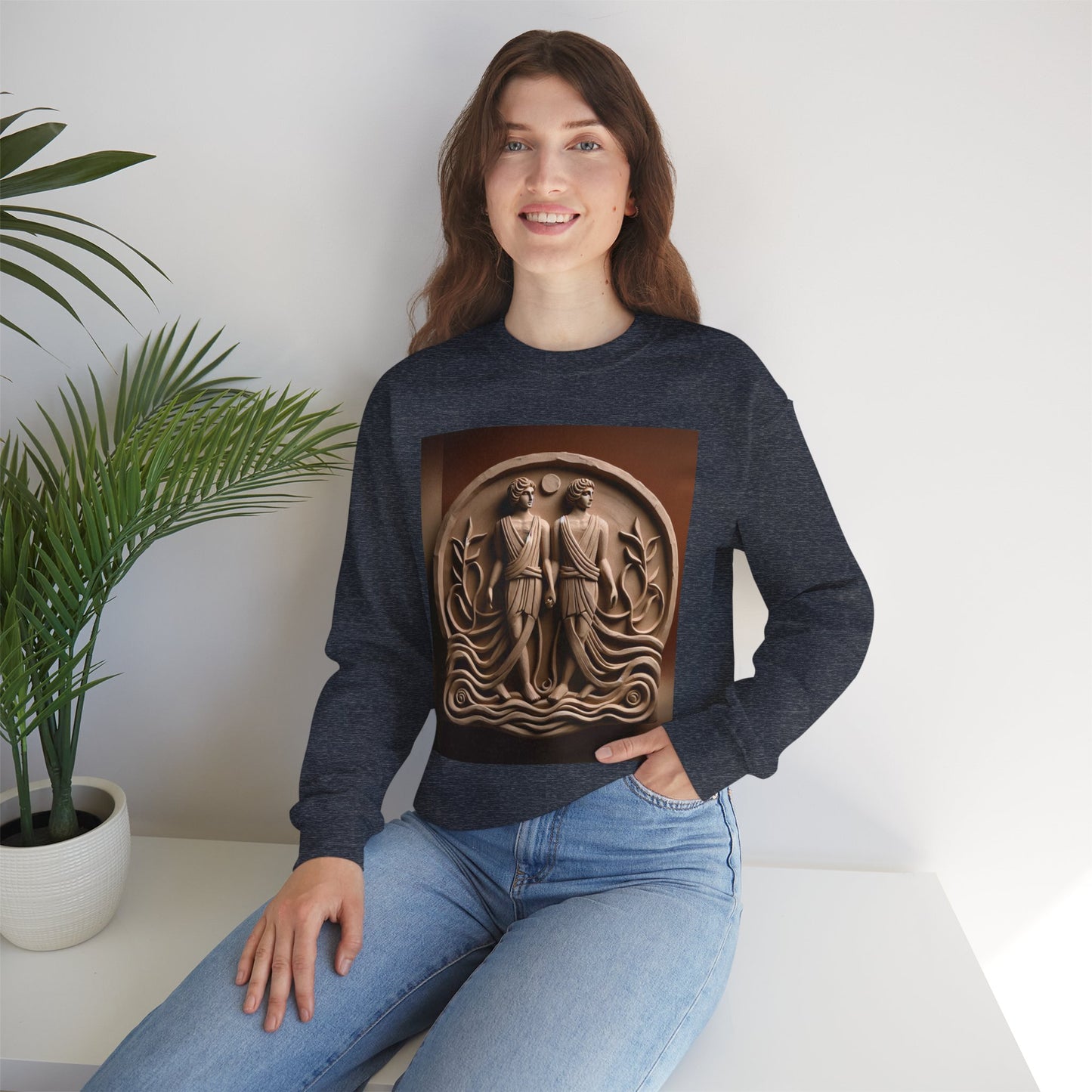 Unisex Heavy Blend™ Crewneck Sweatshirt, Stone Twins, Gemini Zodiac Design
