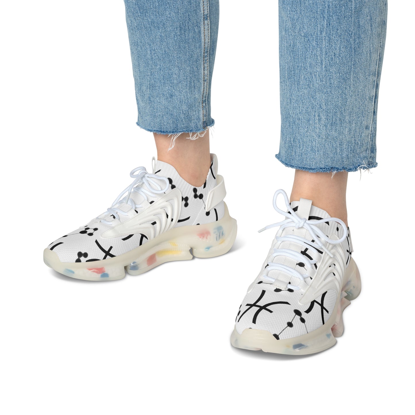 Women's Mesh Sneakers, Constellation & Symbol, Pisces Zodiac Sign, AOP