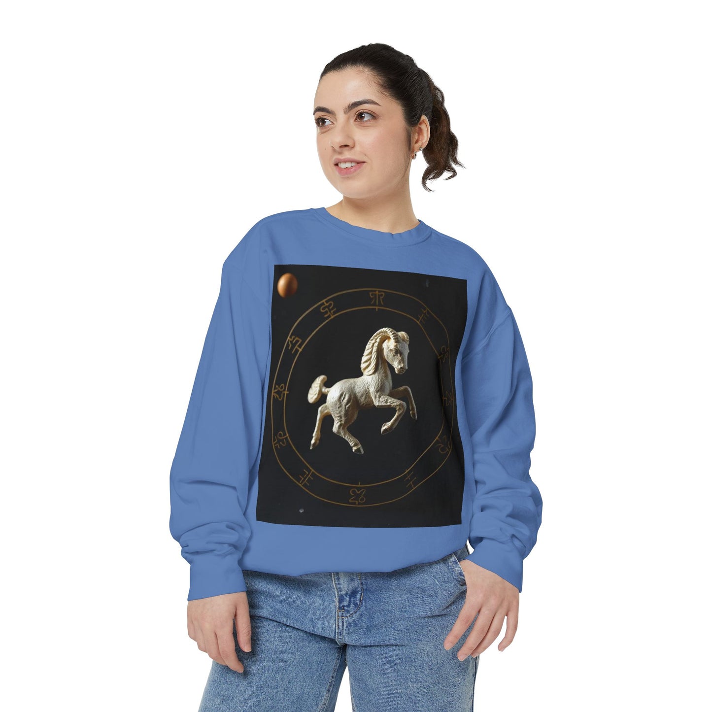 Garment-Dyed Sweatshirt, Unisex, Space Animal Design, Capricorn