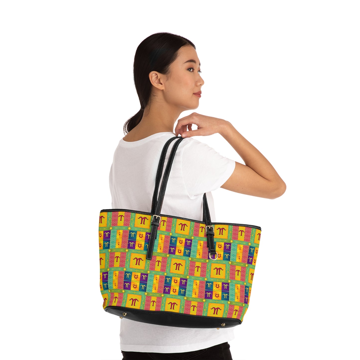 Leather Shoulder Bag, Aquarius, Zodiac, Shapes Pattern