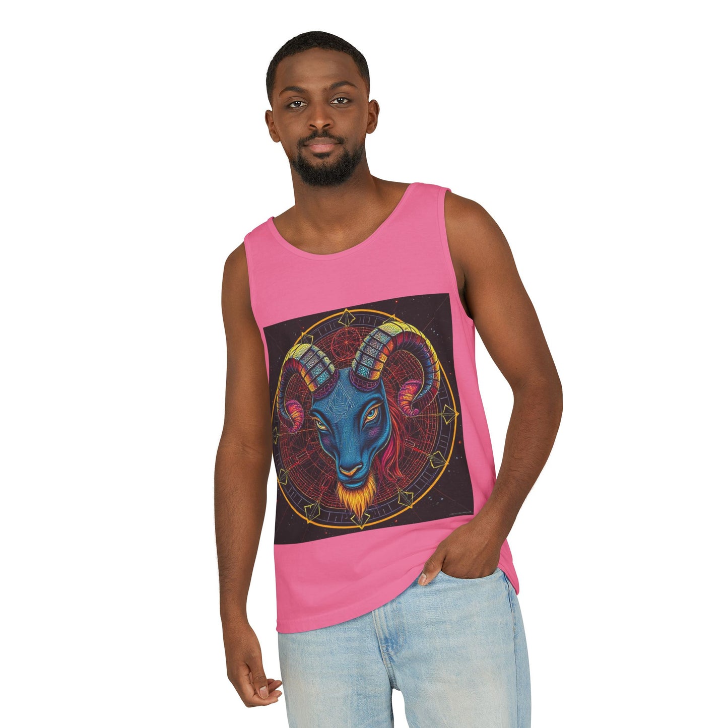 Unisex Garment-Dyed, Tank Top, Aries Design, Pop Art, 100% Ringspun US cotton
