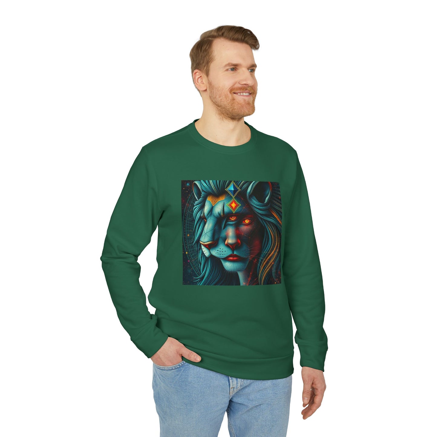 Adidas, Unisex Fleece Crewneck Sweatshirt, Leo, Pop Art, Zodiac