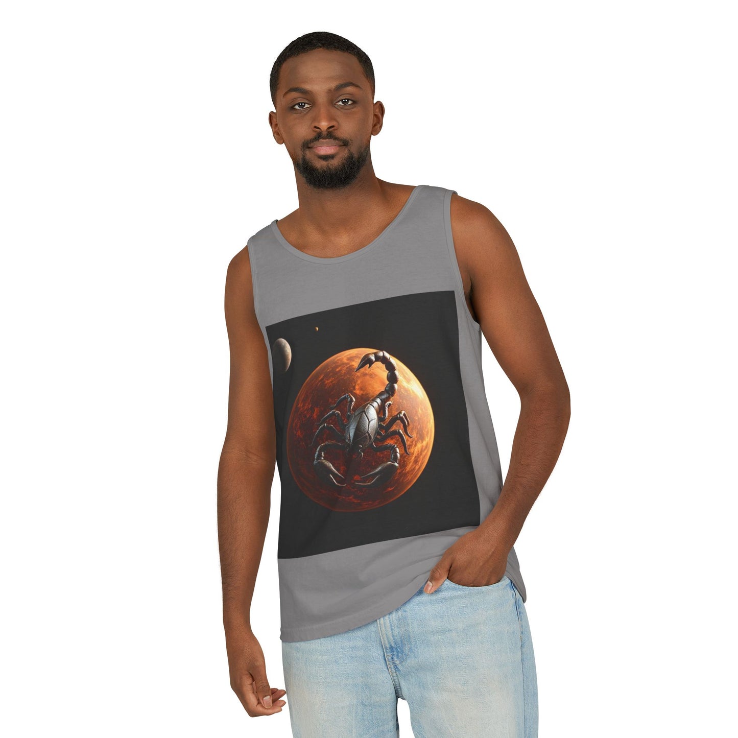 Unisex Garment-Dyed, Tank Top, Scorpio Design, Planet Symbol, 100% US cotton