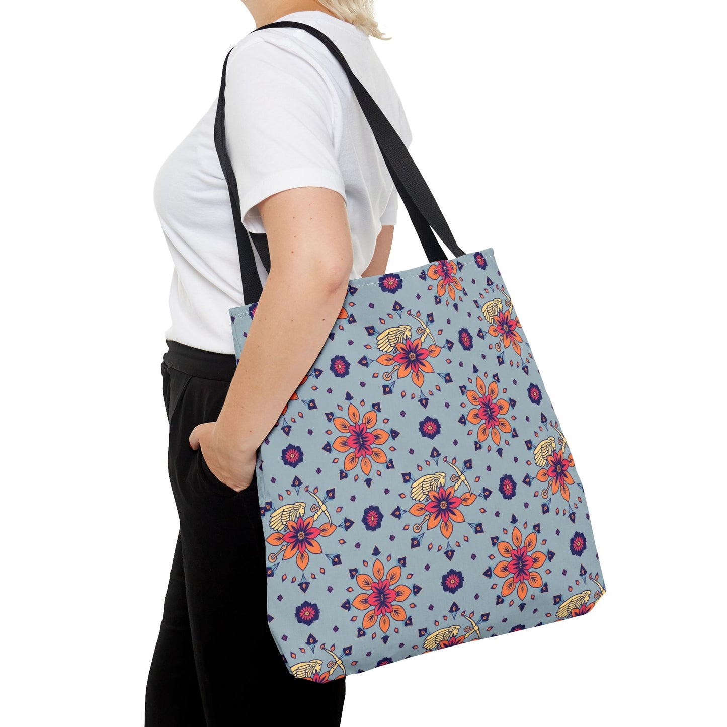 Tote Bag, (AOP), Sagittarius, Zodiac v1, Flower Pattern