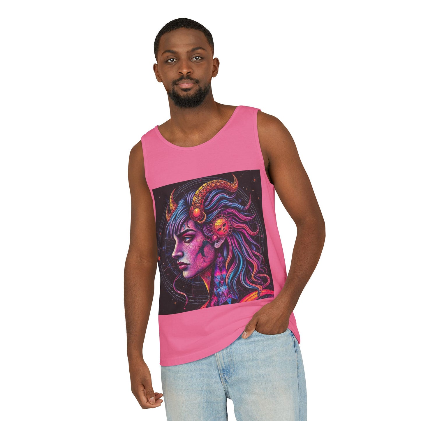 Unisex Garment-Dyed, Tank Top, Virgo Design, Pop Art v1, 100% US cotton