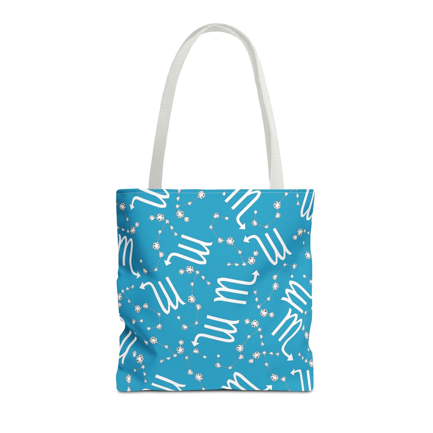 Tote Bag, Scorpio Zodiac Sign, AOP, (Turquoise, White)