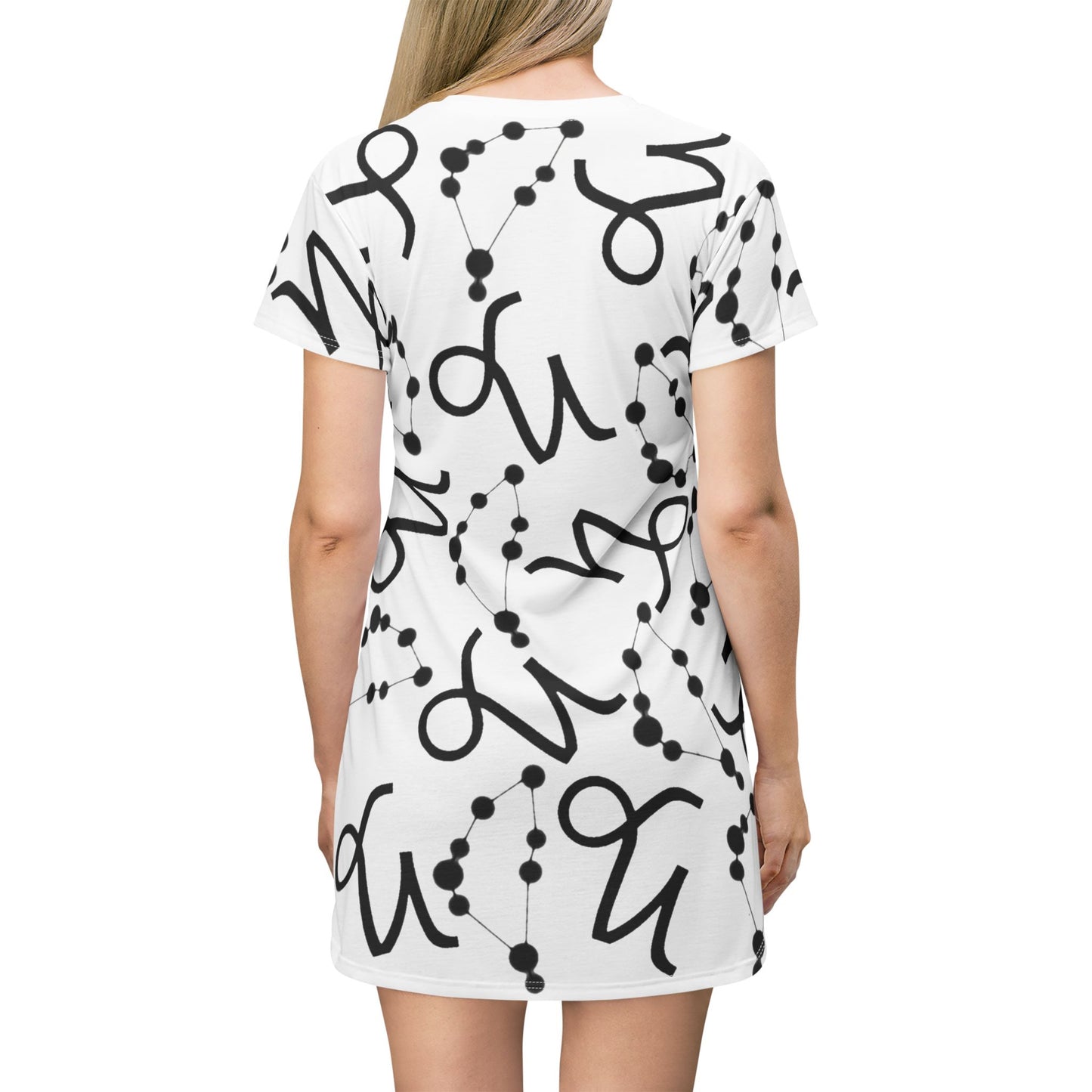 T-Shirt Dress (AOP), 100% Polyester, White thread color, Capricorn Zodiac design