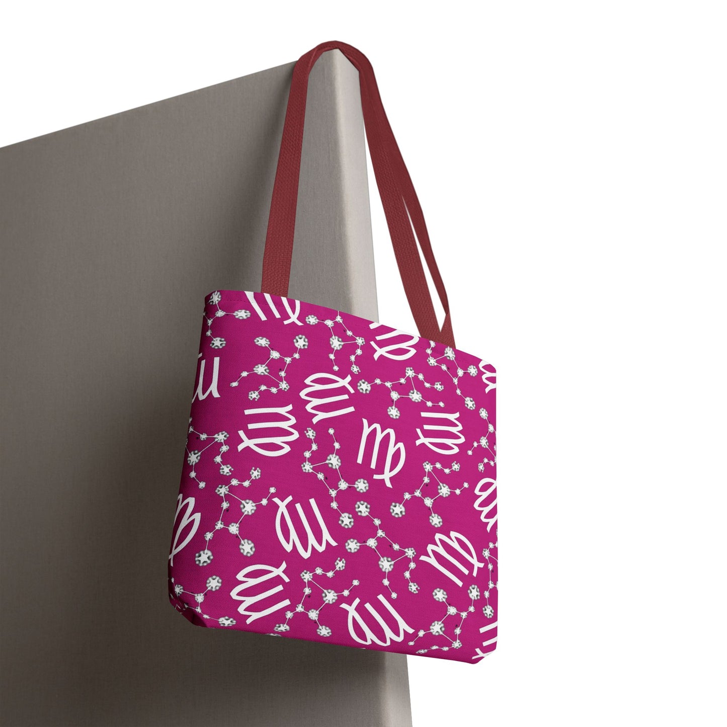 Tote Bag, Virgo Zodiac Sign, AOP, (Pink, White)