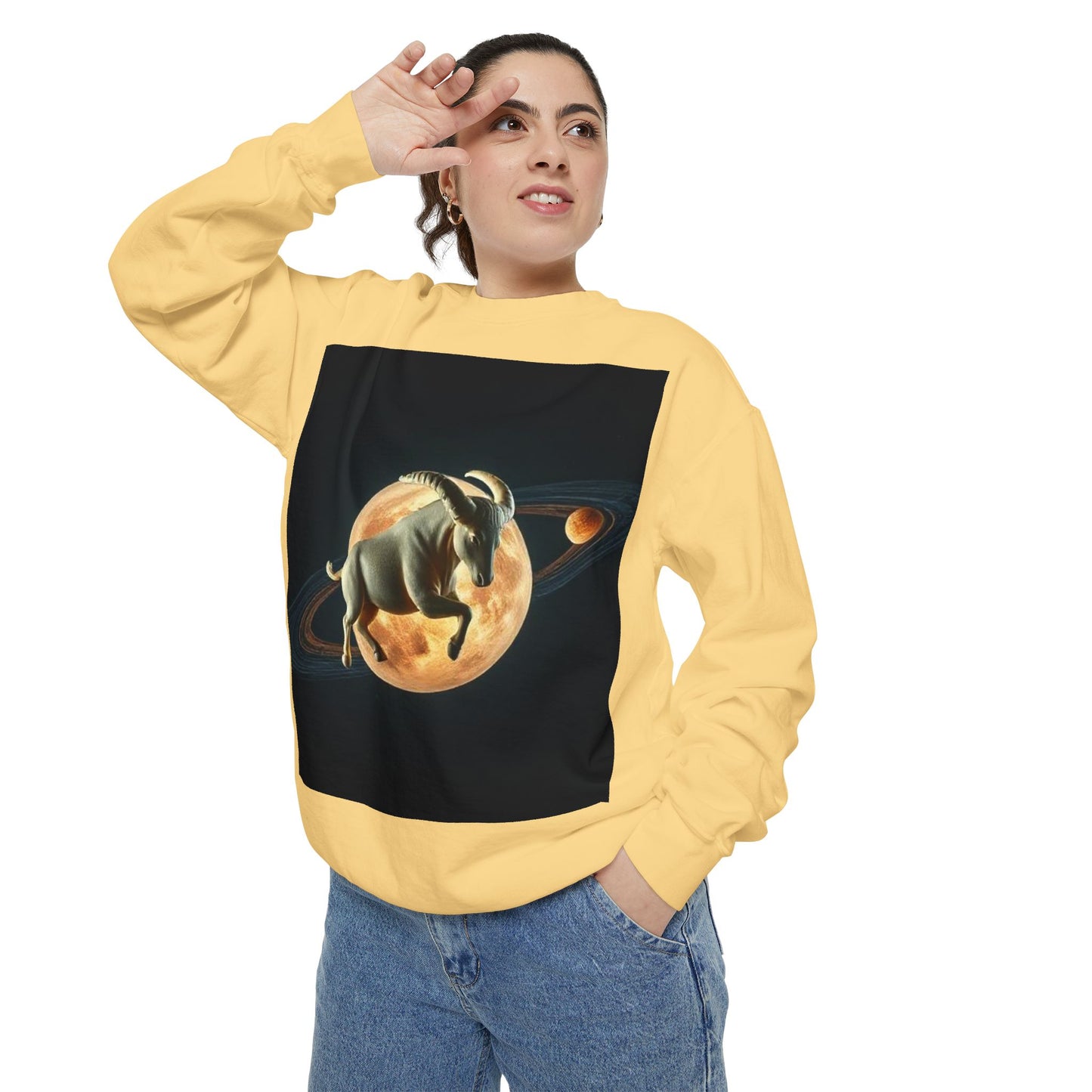 Garment-Dyed Sweatshirt, Unisex, Space Animal Design v1, Taurus
