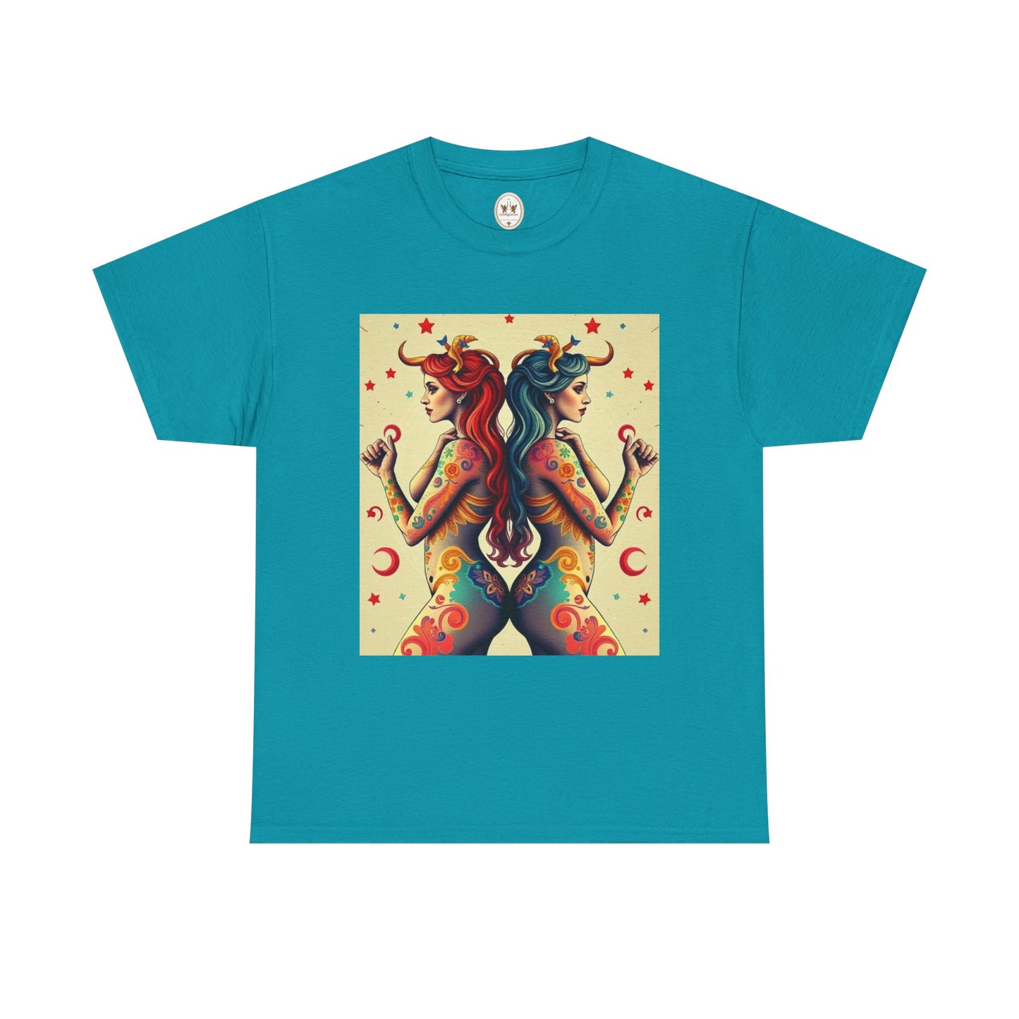 Unisex Heavy Cotton T-Shirt, Gemini, Zodiac v4, Sexy Art