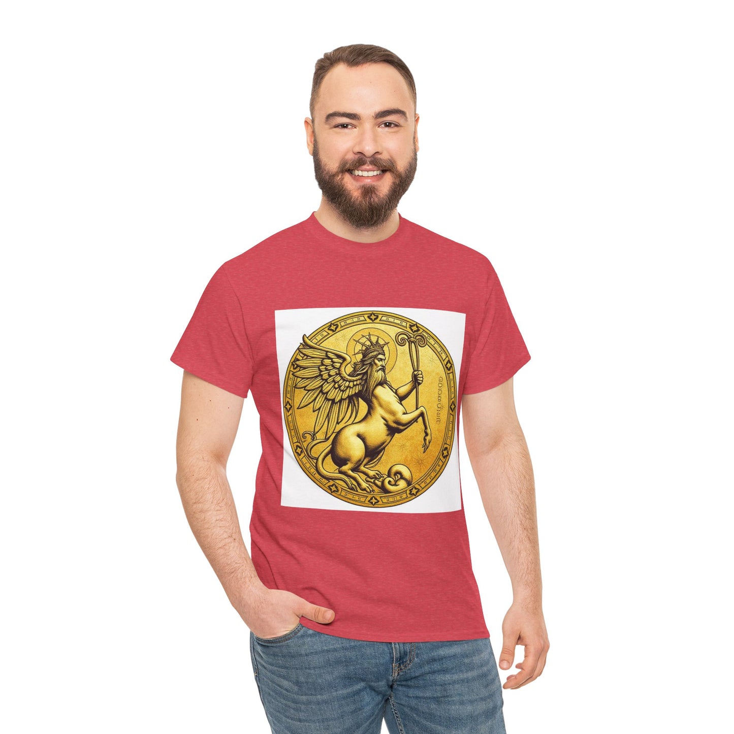 Unisex Heavy Cotton T-Shirt, Golden Angel Coin v1, Virgo Zodiac Design