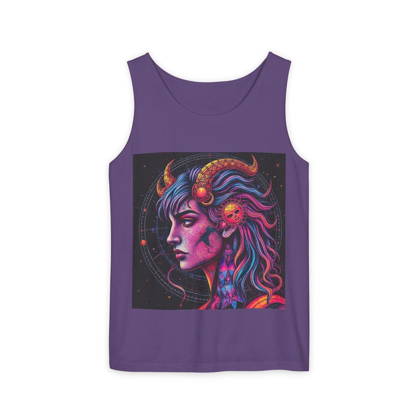 Unisex Garment-Dyed, Tank Top, Virgo Design, Pop Art v1, 100% US cotton