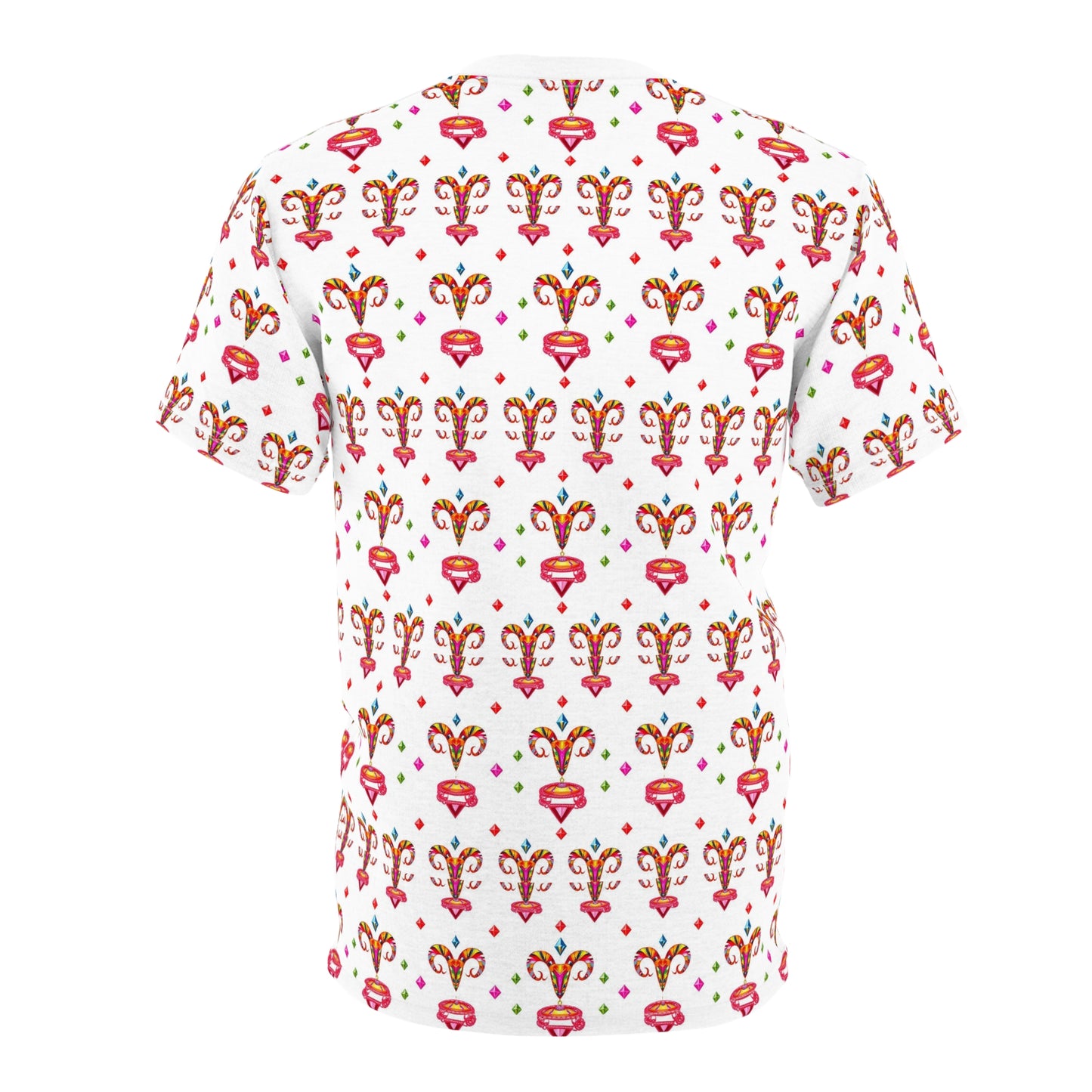 Unisex Cut & Sew T-Shirt, (AOP), Aries, Zodiac v1, Jewels Pattern