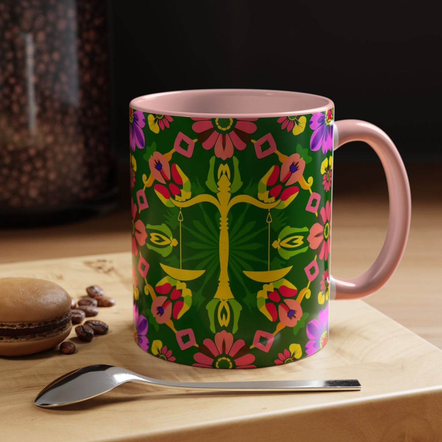 Accent Coffee Mug, Libra, Zodiac, Flower Pattern, (11, 15oz)