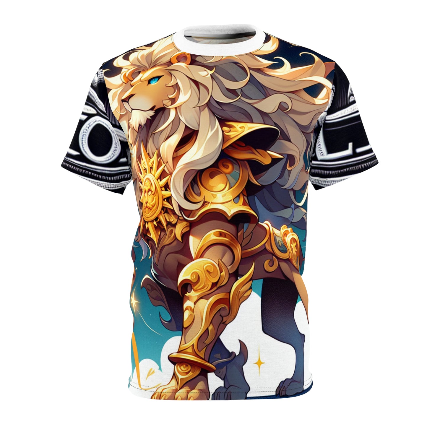 Unisex Cut & Sew T-Shirt (AOP), Armored Lion, Leo Zodiac Design, Regular fit, 100% Polyester
