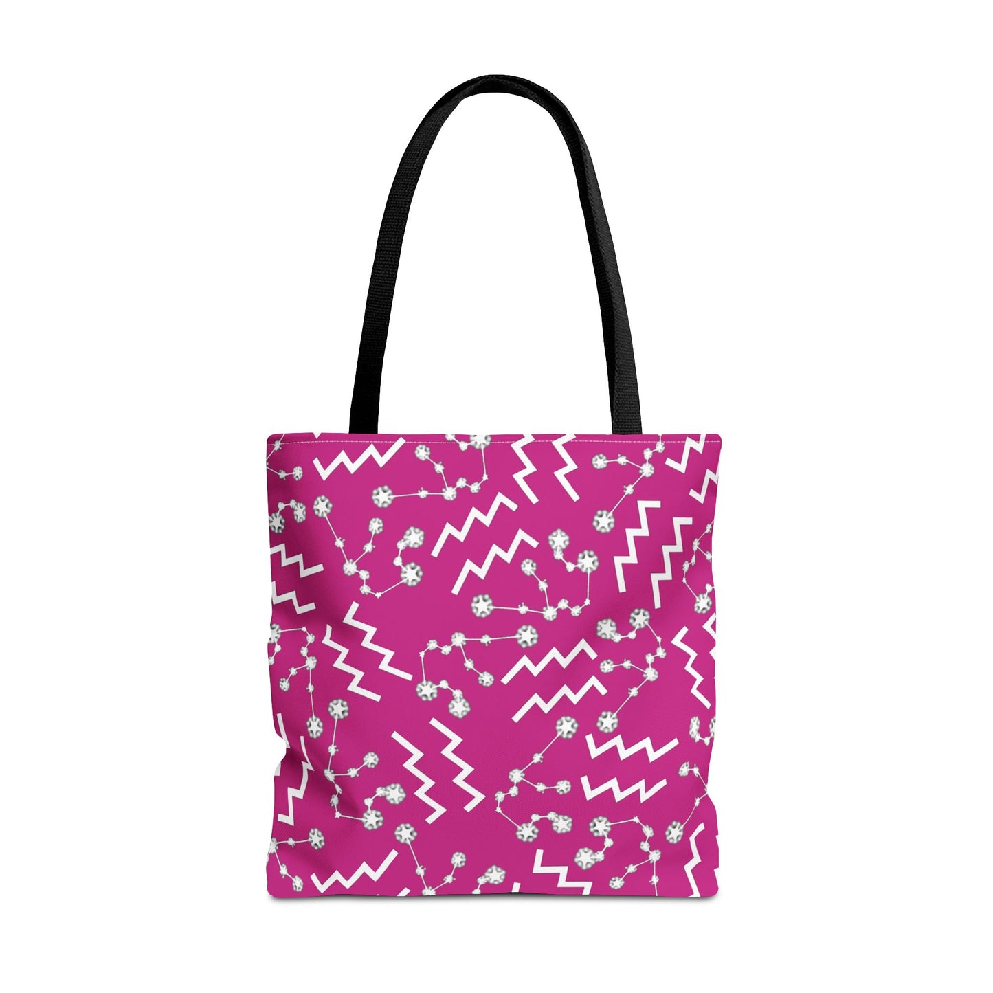 Tote Bag, Aquarius Zodiac Sign, AOP, (Pink, White)