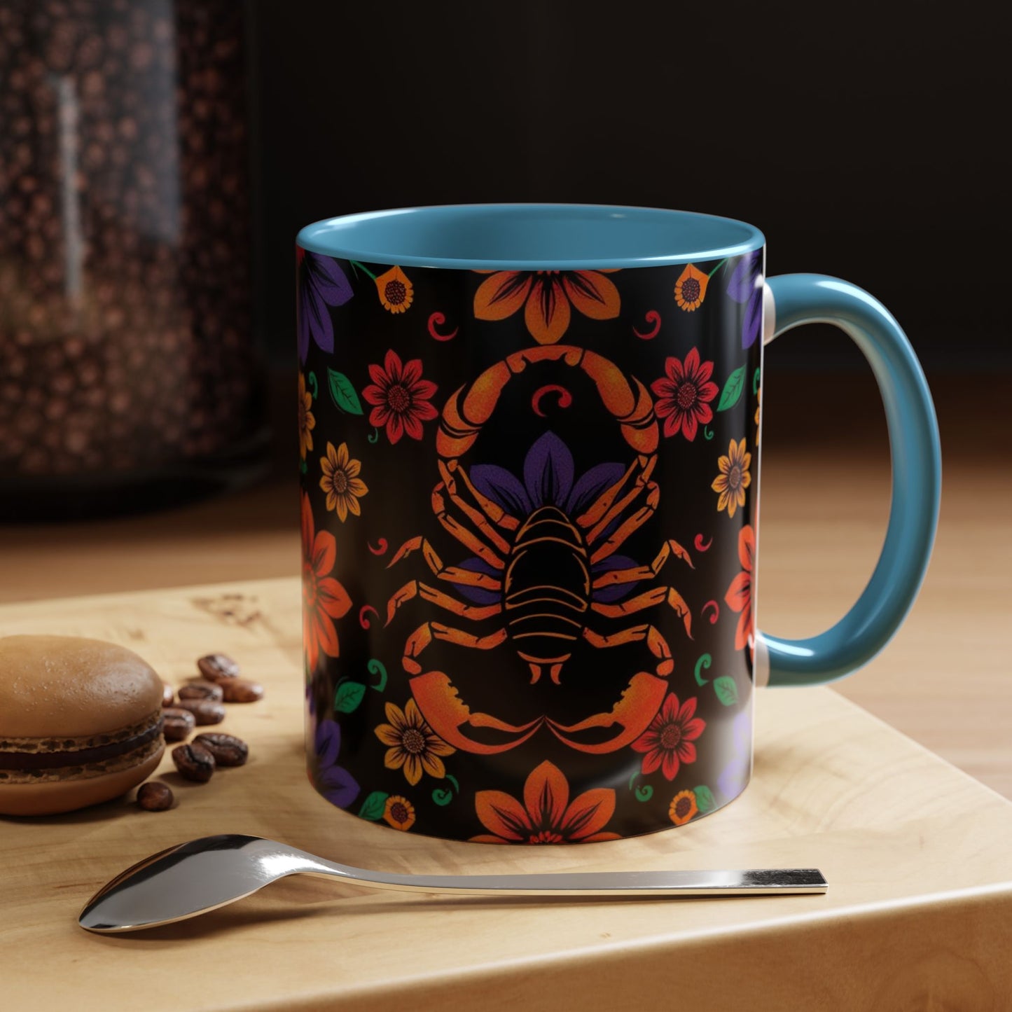 Accent Coffee Mug, Scorpio, Zodiac. Flower Pattern, (11, 15oz)